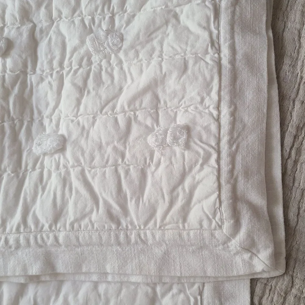 Pottery Barn Set (2) Shams Cotton White Standard Pom Pom Quilted 19.5